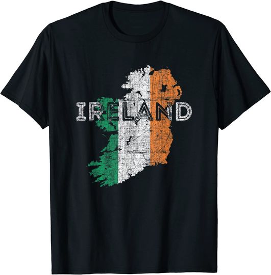 Irish Map and Flag Souvenir Distressed Ireland T Shirt