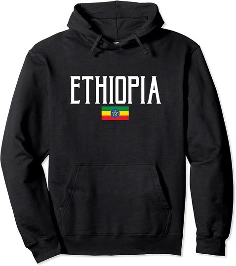 Ethiopia Flag Vintage White Text Pullover Hoodie