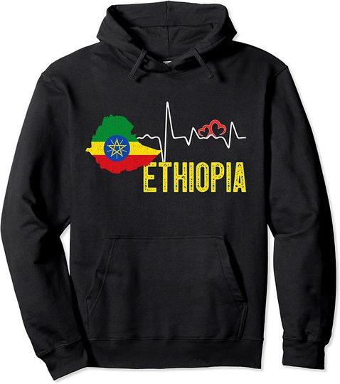 Ethiopia Flag Map Heartbeat Design Pullover Hoodie