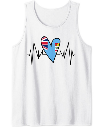 Fijian Flag Heartbeat EKG Heart Tank Top