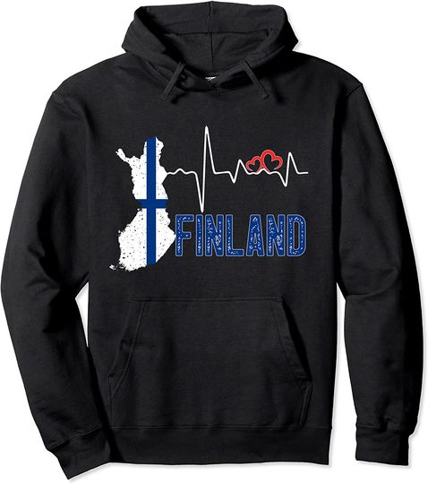 Finland Flag Map Heartbeat Design Pullover Hoodie