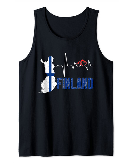 Finland Flag Map Heartbeat Design for Finnish Pride Tank Top