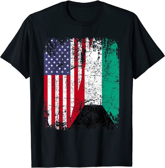 Half American Flag Kuwait Flag T Shirt