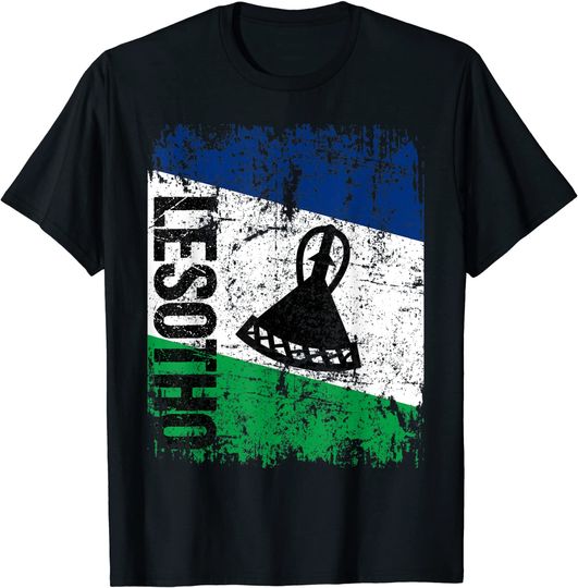 Lesotho Flag Vintage Distressed T Shirt