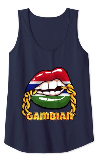 Gambia National Flag Lips with Chain Tank Top