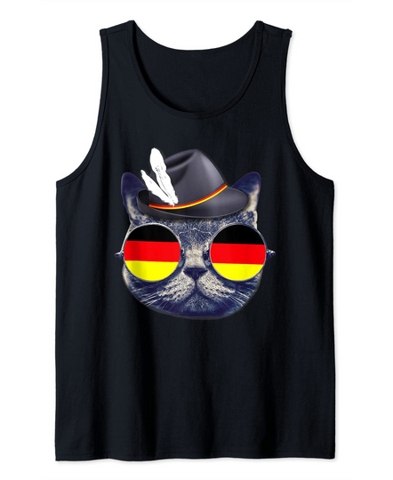 Cute Cat German Flag Oktoberfest Pride Germany Festival Fall Tank Top