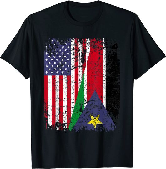 SUDANESE ROOTS | Half American Flag | SOUTH SUDANESE FLAG T-Shirt