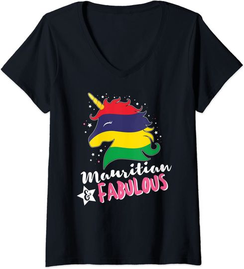 Womens Mauritian Unicorn Mauritius Flag V-Neck T-Shirt