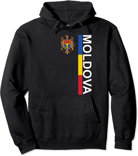 Moldovan Left-side Flag Image with Emblem of Moldova Pullover Hoodie