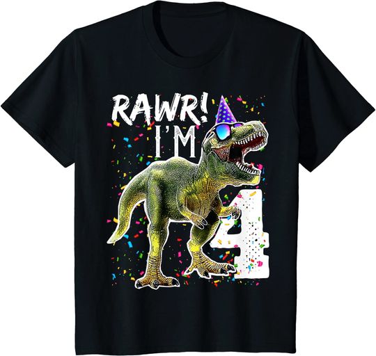 Kids Rawr I'm 4 4th Birthday T Rex Dinosaur Party Gift for Boys T-Shirt