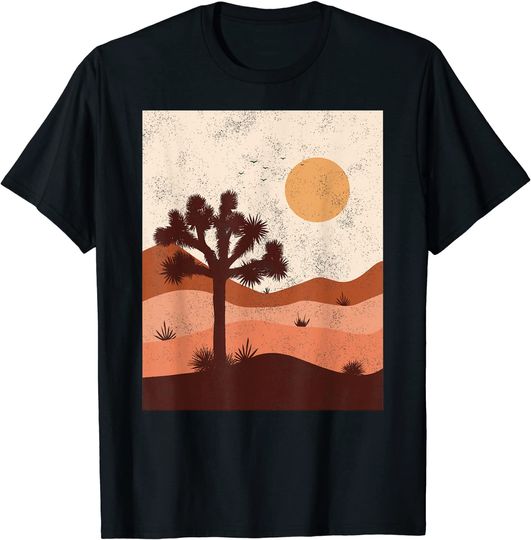 Vintage Retro Style Desert Sunset Mountain Sun Joshua Tree T-Shirt