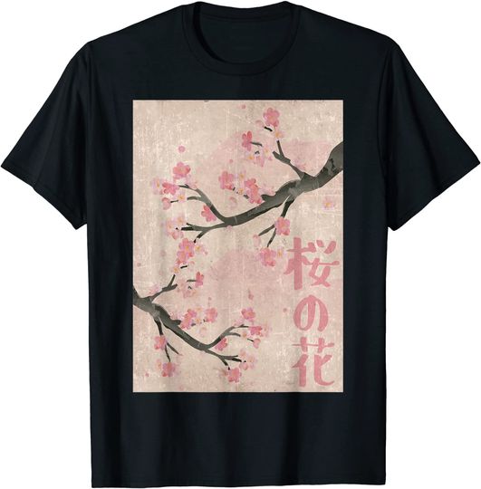 Cherry Blossom Japanese Vintage Woodblock Japan Pink Sakura T-Shirt