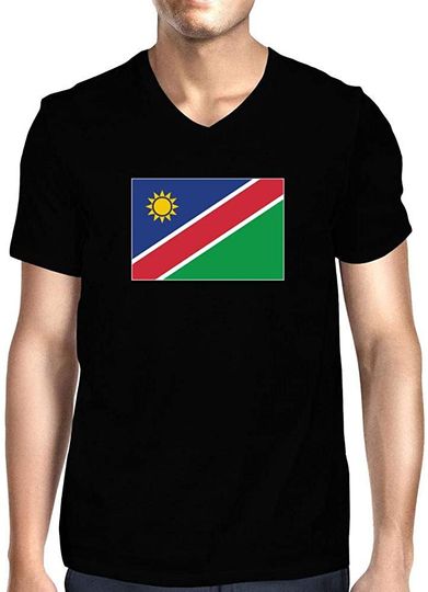 Idakoos Namibia Flag Rectangular V-Neck T-Shirt
