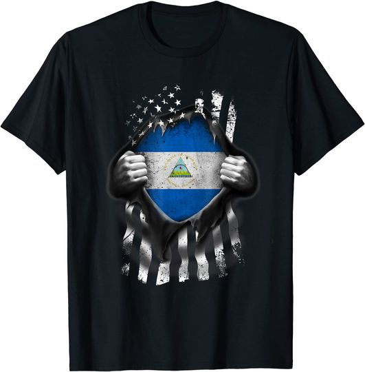 Nicaraguan American Flag T Shirt. Nicaragua National Flag