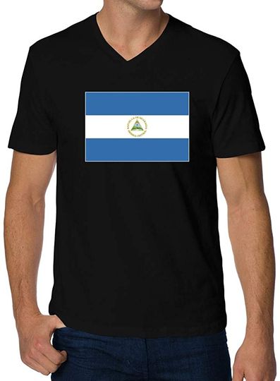 Teeburon Nicaragua Flag Rectangular V-Neck T-Shirt