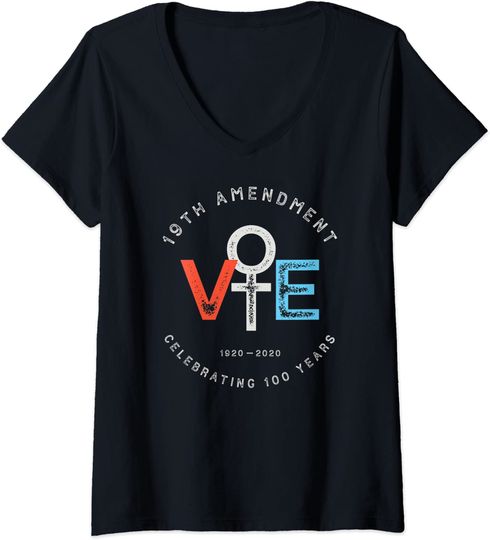 Womens 19th Amendment Centennial Logo - Votes Suffrage Design V-Neck T-Shirt