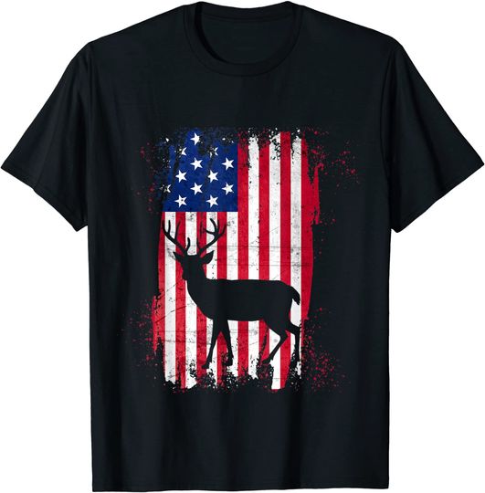 Hunter Patriotic Vintage USA Flag Hunting American Deer Hunt T-Shirt