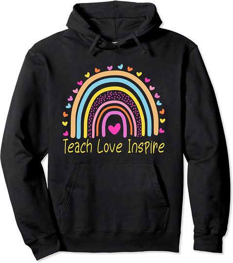 Love Inspire First Grade Teacher Rainbow Pullover Hoodie