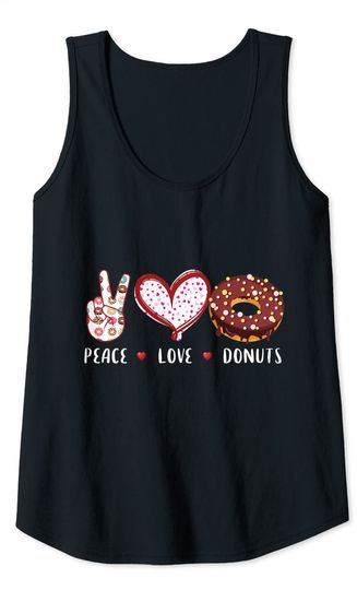 Peace Love donuts chocolate Doughnut men women kids boy girl Tank Top