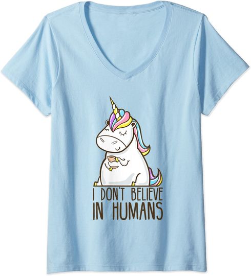 I Don't Believe in Humans Unicorn V-Neck T-Shirt