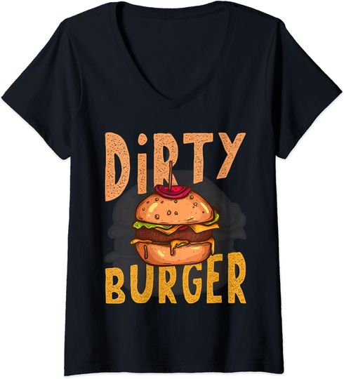 Dirty Burger Greasy Restaurant Fries Ketchup Bun Tops V-Neck T-Shirt