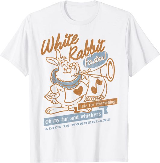Alice In Wonderland White Rabbit Outlined Text Poster T-Shirt