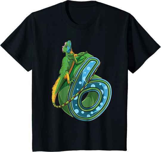 Kids 6 Year Old Lizard Reptile 6th Birthday Party T-Shirt