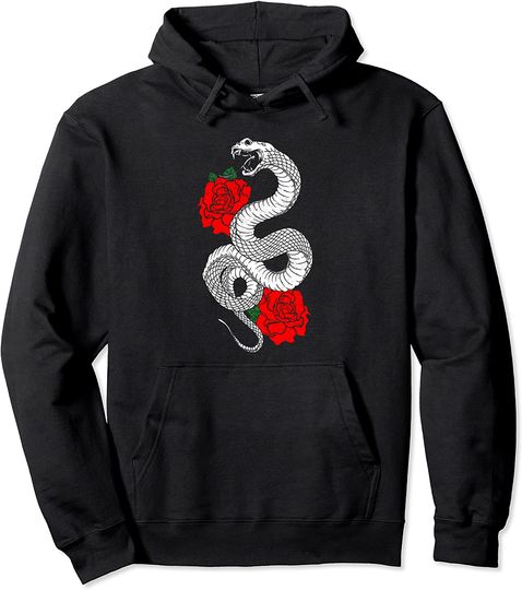 Snake Red Roses Aesthetic Grunge Punk Goth e-Girl Pullover Hoodie