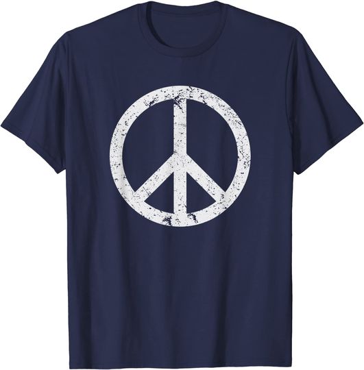 Vintage Peace Sign White Distressed T Shirt