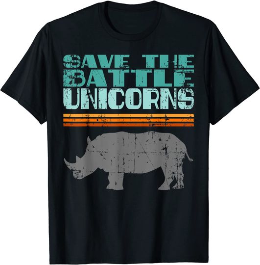 Vintage Save The Battle Unicorn Retro Rhino Rhinoceros T Shirt