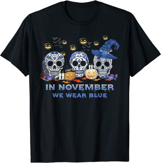 Blue Sugar Skull Hippie Diabetes In November We Wear Blue T-Shirt