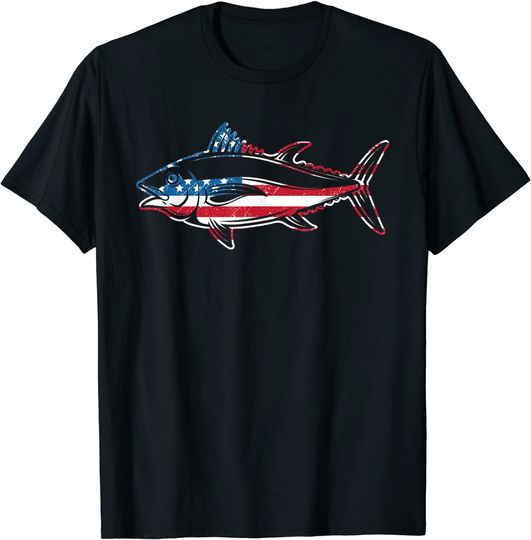 Tuna Fishing American Flag Giant Bluefin Fish Fisherman T Shirt