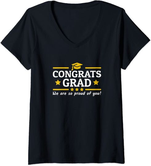 Congrats Grad Proud Mom Dad of a 2021 Graduate Graduation V-Neck T-Shirt