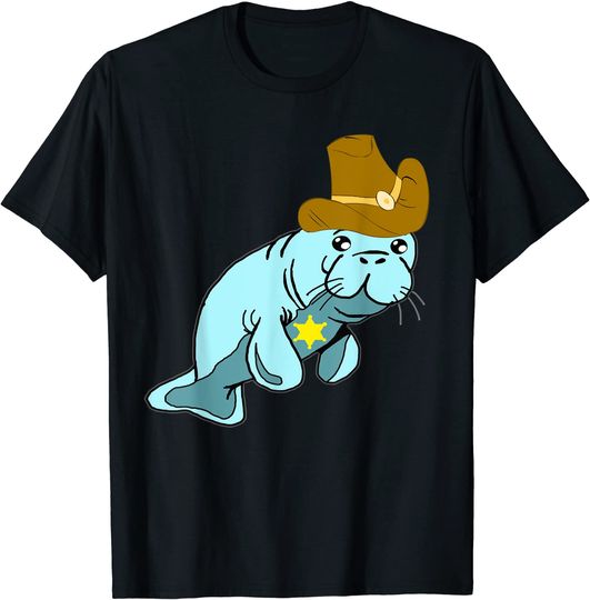 Cowboy Manatee Floaty Dugong Sea Cows Sheriff Rancher T Shirt