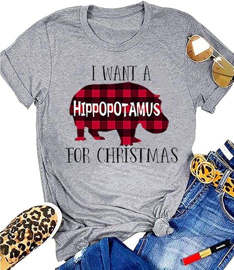 Christmas Plaid Hippopotamus T Shirt