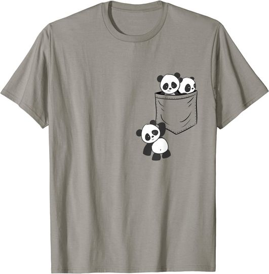 For Panda Lovers Cute Kawaii Baby Pandas In Pocket T Shirt