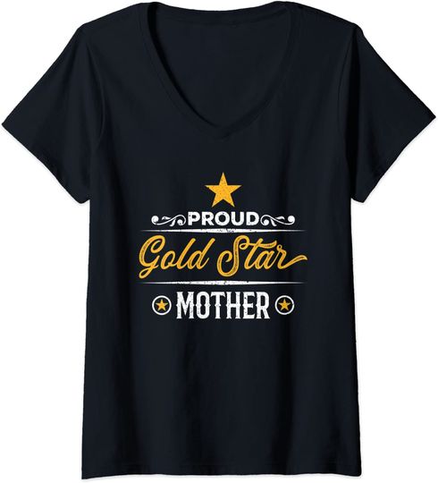 Womens Proud Gold Star Mother V-Neck T-Shirt