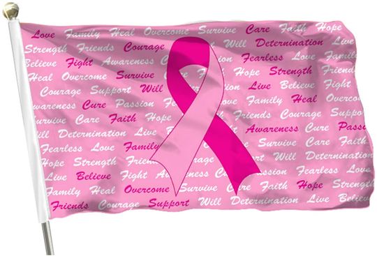 Breast Cancer Polyester Flag Pink Ribbon with 2 Brass Grommets