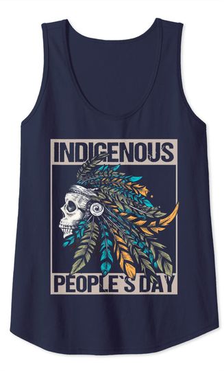Indigenous People`s day design Skull with Indian headdress Tank Top