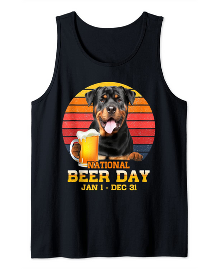 Funny Rottweiler Drink Beer Rottie Lover National Beer Day Tank Top