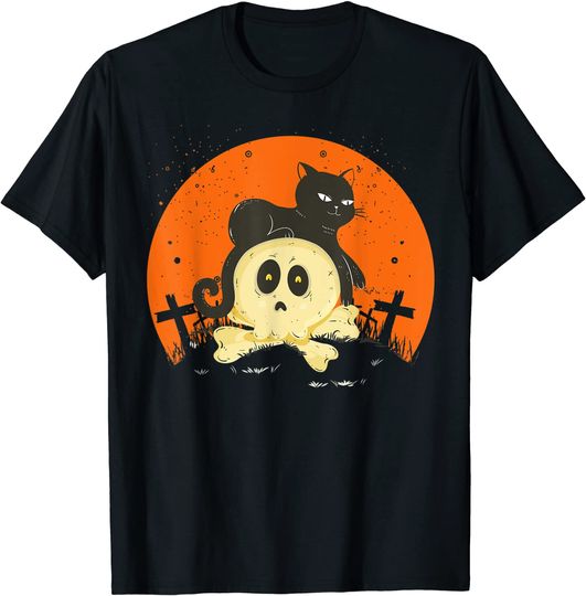 Scary Black cat Halloween Sunset Moon Retro Vintage 2021 T-Shirt