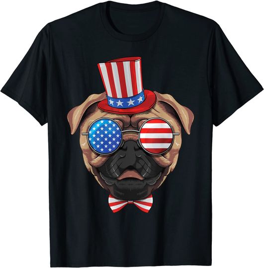 Pug 4th of July American Pug USA Uncle Sam Hat T-Shirt