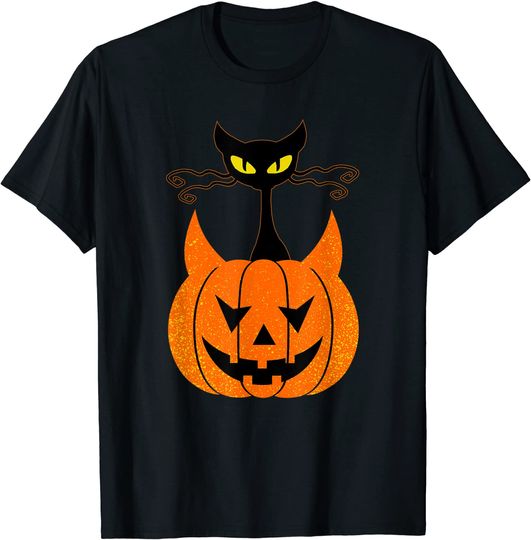 Halloween Black Cat Pumpkin T-Shirt