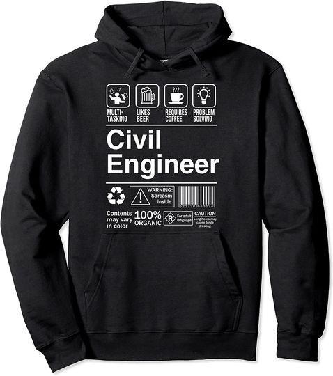 Civil Engineer Funny Sarcastic Label Pullover Hoodie