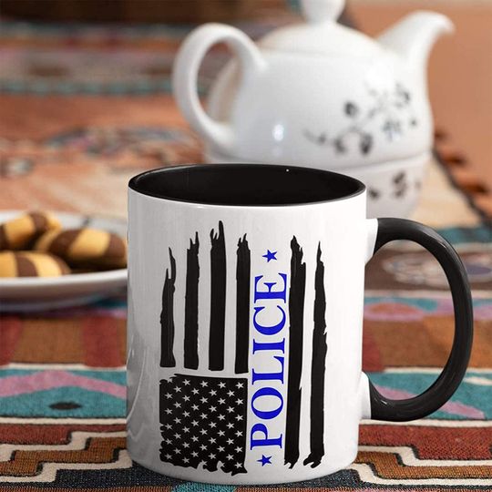 Police Officer Mug & Cop Gift,  American Flag & Law Enforcement & Police Novelty Cup