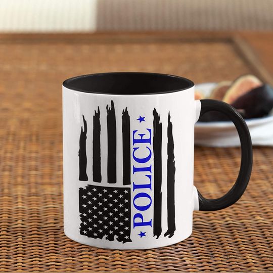 Police Officer Mug & Cop Gift,  American Flag & Law Enforcement & Police Novelty Cup