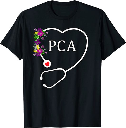 Patient Care Assistant Nursing Floral Stethoscope Heart T-Shirt