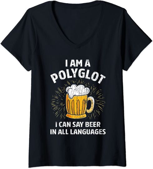 Polyglot Funny I Can Say Beer Graphic Translator Interpreter V Neck T Shirt