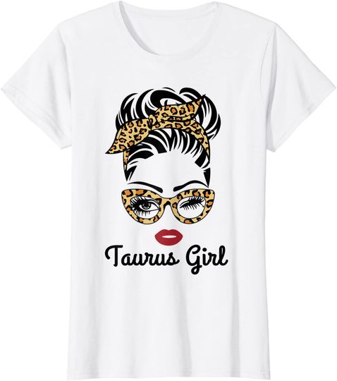 Taurus Girl Face Leopard Bandana Wink Eye T Shirt