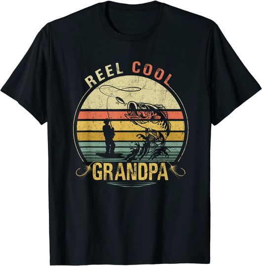 Mens Reel Cool Grandpa Shirt Valentine Fathers Day T-Shirt